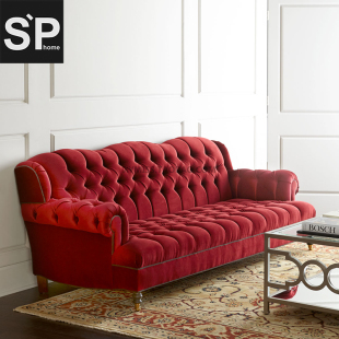SPHOME新古典美法式可定制时尚高端实木拉扣两人三人布艺沙发组合