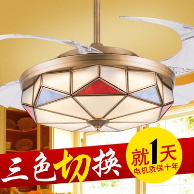 隐形风扇灯 LED吊扇灯客厅餐厅卧室家用美式简约带灯的伸缩吊灯