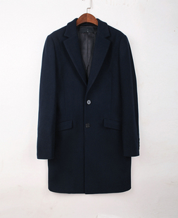 BWAA64693 代购冬季男装 藏蓝色翻领中长款 羊毛大衣西装领呢大衣