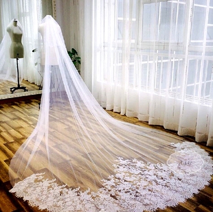 衣纱夫人韩式婚纱超长3米高档法国蕾丝定制头纱新娘结婚拖尾头纱