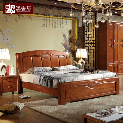 新款实木床 1.8米双人床 橡木床现代中式简约支架床实木卧室家具