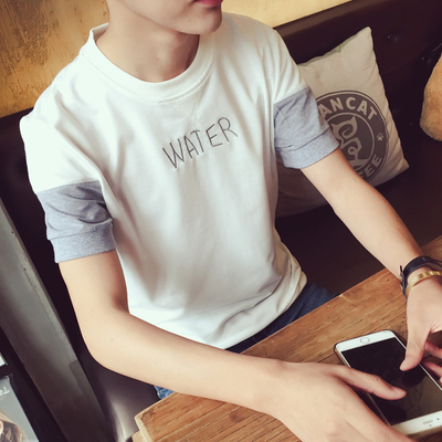 夏季男装大码纯棉修身圆领t恤男短袖韩版潮学生青少年半袖体恤衫