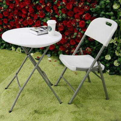 小圆桌折叠餐桌  便携家用圆形折叠桌椅组合 简易户外休闲桌 圆桌