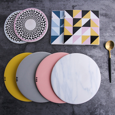 夏日马卡龙系列灰色黄色粉红色15cm陶瓷餐垫隔热垫四个包邮