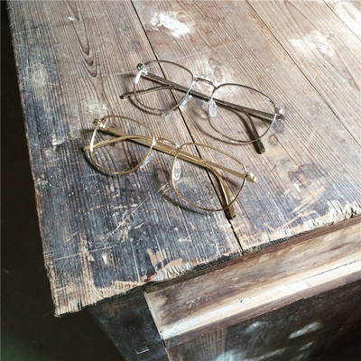 街拍款 日系复古文艺森系金色银色边框眼镜架男女 方框近视眼镜