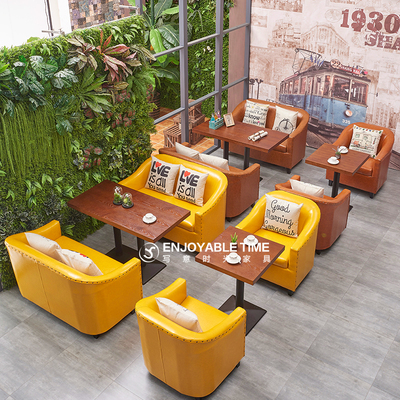 美式西餐厅沙发 咖啡厅卡座沙发 茶餐厅奶茶店甜品店沙发桌椅组合