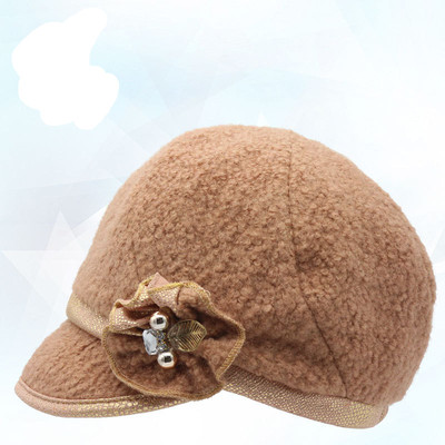 帽子女士2016秋冬新款韩版羊毛混纺花朵贝雷帽