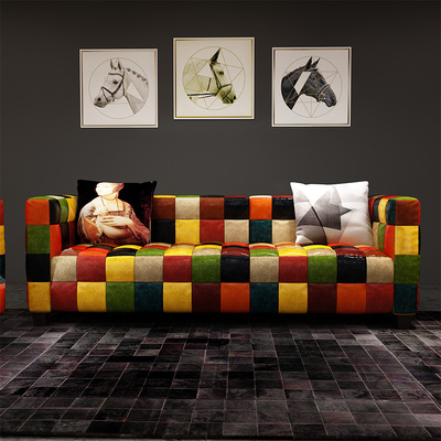 简约现代皮沙发小户型组合店铺沙发双人北欧沙发时尚混搭沙发组合