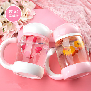 美猴萌杯单双层耐热玻璃杯女花茶杯创意礼品可爱卡通水杯便携带盖