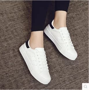 2016新款皮面小白鞋女系带韩版平底鞋低帮休闲鞋子女运动鞋板鞋女