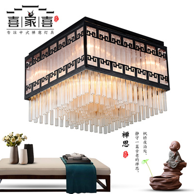 新中式水晶吸顶灯 正方形个性温馨卧室灯具简约大气客厅灯led灯饰