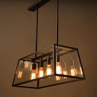loft长方形创意铁艺吊灯工业风美式复古客厅餐厅爱迪生灯泡玻璃箱