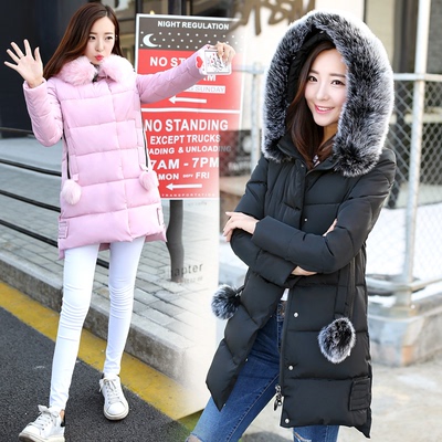 冬季新款时尚韩版休闲保暖大毛领中长款羽绒棉服女装修身连帽