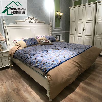 松木童话 美式乡村实木床欧式白色双人大床带抽屉储物床1.8米婚床