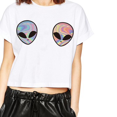 亚马逊2016热卖爆款女装夏新款 彩色外星人印花短袖T恤学院风