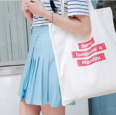 韩国代购日韩文艺帆布包 原创女单肩 学生环保袋 有拉链 购物袋