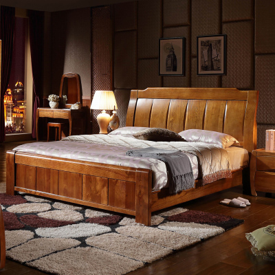 原木实木床 1.8米1.5米高箱储物床 现代中式实木水曲柳双人婚床