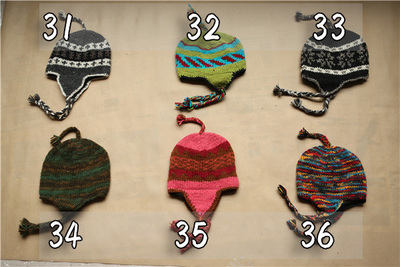 A印度尼泊尔手工羊毛针织帽加厚保暖手工护耳帽糖果色毛线帽男女