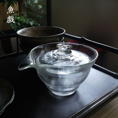 鱼戏 出口日本加厚锤纹耐热玻璃盖碗 泡茶碗 绿茶盖杯手抓壶