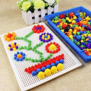 创意蘑菇钉儿童2宝宝早教益智力拼图玩具插板丁组合3-4-5-7岁以上