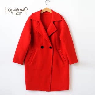 2017新品正红色双排扣手工双面羊绒大衣女童中长外套高端私定款