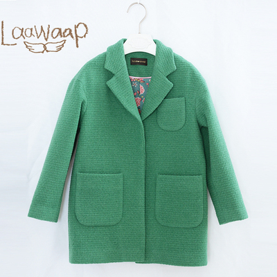 laawaap2016冬高端私定韩版羊毛女童装茧型可爱萌中长呢大衣外套