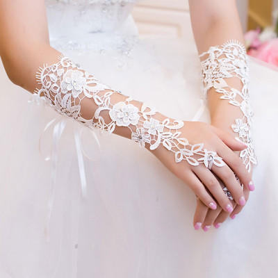 新娘婚纱礼服手套白色新款长款无指勾指蕾丝手套春季夏季手套包邮