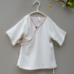 小步月-清水溪原创复古中式服装日常汉服棉麻短袖上衣女童装夏