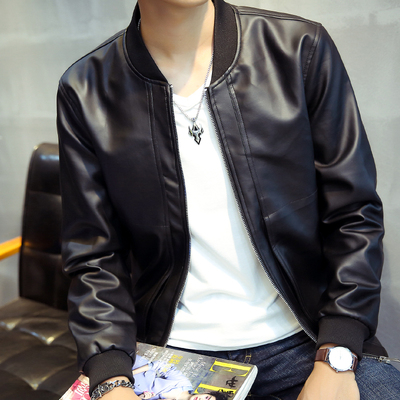 男士春秋季皮夹克韩版修身青年棒球服机车PU皮皮衣黑色薄款外套潮