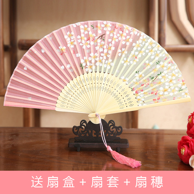 2把包邮扇子女式真丝折扇日式古风小折叠扇 中国风工艺礼品扇竹扇