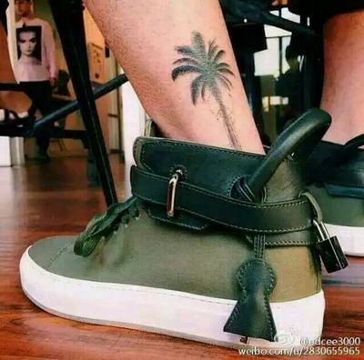 一张8棵 陈冠希脚后椰子树纹身贴 小腿椰树纹身明星同款脚踝黑白