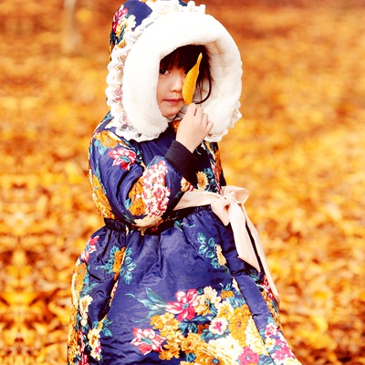 童装 女童冬装棉袄新款儿童韩版碎花加绒加厚宝宝棉衣外套