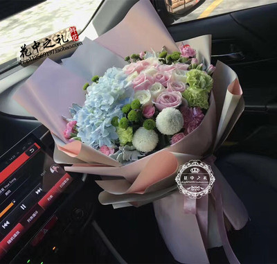 情人节鲜花向日葵订鲜花速递同城深圳广州创意绣球混搭玫瑰生日送