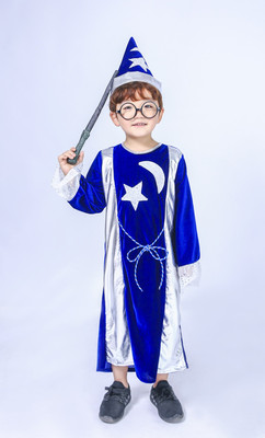 六一新款万圣节化妆舞会派对表演服装儿童蓝色哈利波特魔法师巫师