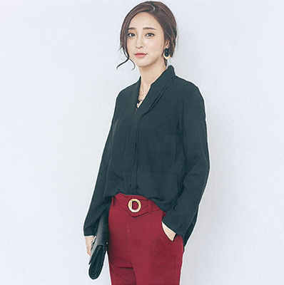 2016秋冬新款女装韩版双层V领宽松长袖上衣舒适垂感打底衫