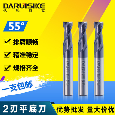 达锐斯克DARUISIKE 55度硬质合金铣刀钨钢铣刀2刃平底立铣刀包邮