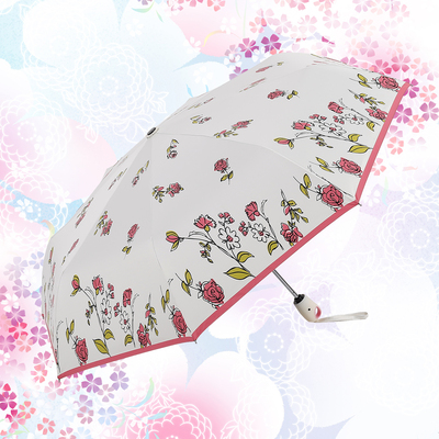 手绘玫瑰折叠全自动雨伞防晒防紫外线遮阳太阳伞两用三折晴雨伞女