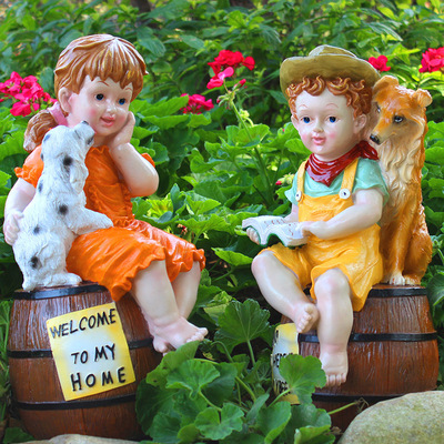 花园摆件户外别墅园林景观装饰欧式卡通人物雕塑情侣娃娃工艺品