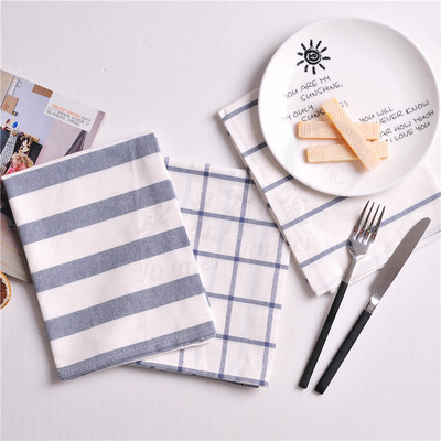 简约蓝色条纹格子餐垫北欧餐布拍摄背景布Zakka日本和风盘垫桌布