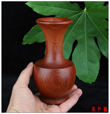 特价缅甸花梨木实木雕刻工艺品/红木摆件艺术插花梅瓶摇铃樽花瓶