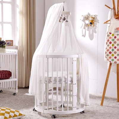 婴儿床圆床通用蚊帐挂件两用杆实木杆遮光杆支架遮光架幔纱