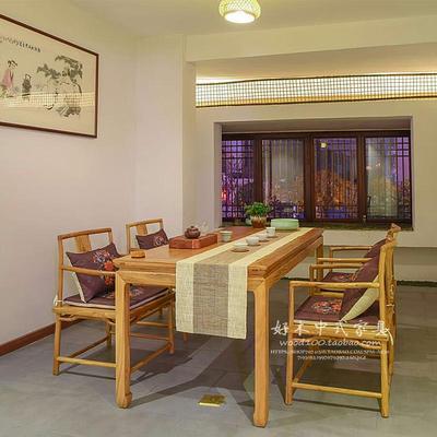 新中式老榆木茶桌套装组合免漆禅意全实木家具餐桌功夫茶桌会客桌
