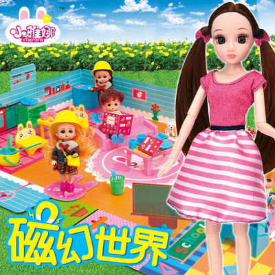 小雅娜磁性芭比娃娃套装过家家女孩公主餐厅女孩 幼儿园儿童玩具