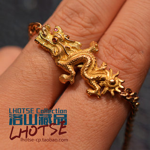 1900年法国古董手链18K黄金雕金工艺浪漫主义中国神龙红宝石眼睛