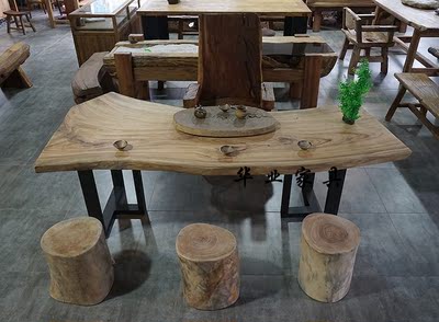 原木板子实木茶桌椅组合办公台会议台原生态茶桌茶几休闲桌独板
