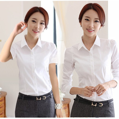 2016女春夏长短袖衬衫通勤韩版加绒加厚职业装白色女衬衣白领衬衫