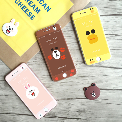 韩国可爱卡通iphone7手机壳钢化膜黄色鸭防摔7plus高清彩膜6p潮女