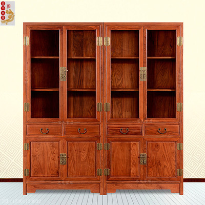 老榆木实木书柜 榫卯现代中式书架明清古典精品免漆书房家具定制