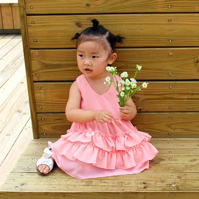 夏季薄款女童婴幼儿韩版雪纺蛋糕裙子宝宝周岁礼服装公主裙连衣