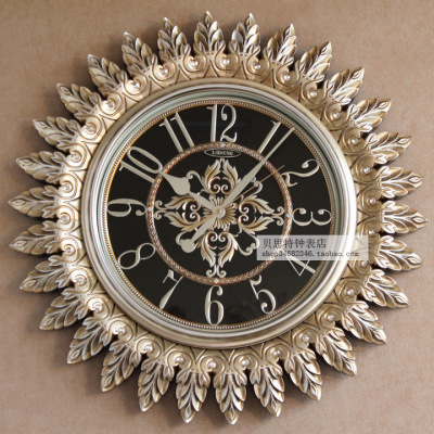 豪华欧式复古钟表客厅艺术大挂钟太阳挂表静音石英钟墙壁装饰时钟